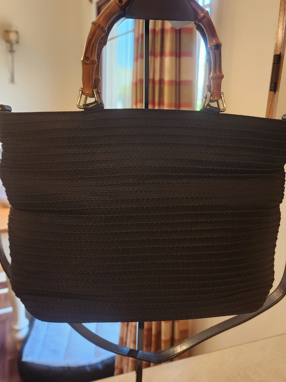 vintage Gucci Bamboo shoulder bag is crafted from black nylon & Bamboo Handles